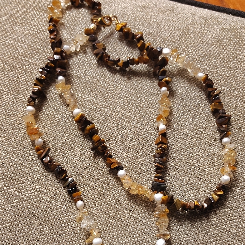 Tiger's Eye and Pearl Necklace